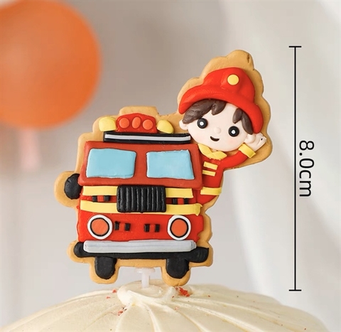 Trang trí gốm mềm lính cứu hỏa + xe