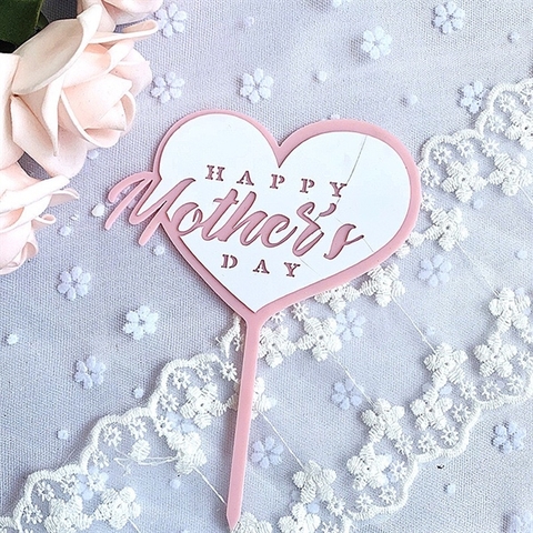 Topper mica HP Mother's day tim nền hồng chữ trắng