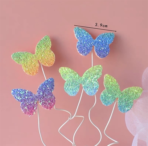 Set 5 que cắm sắt hình con bướm kim tuyến sắc màu xanh
