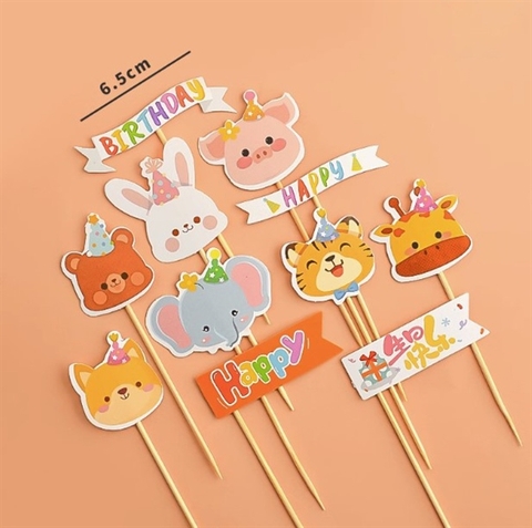 Set 11 que cắm HPBD voi + hổ + thỏ + lợn (QCG)