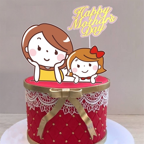 Set que cắm Mother's Day mẹ và bé chống tay