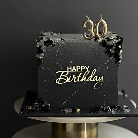 Topper mica mẫu mới chữ HPBD vàng mẫu 60 (Chữ HAPPY nhỏ gạch chân in hoa)