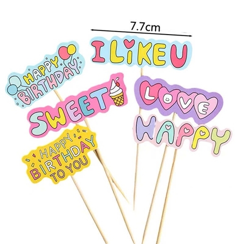 Set 6 que cắm chữ HPBD - Sweet - Happy (QCG)