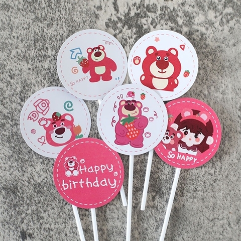 Set 6 que cắm tròn HPBD gấu lotso + bé gái (QCG)