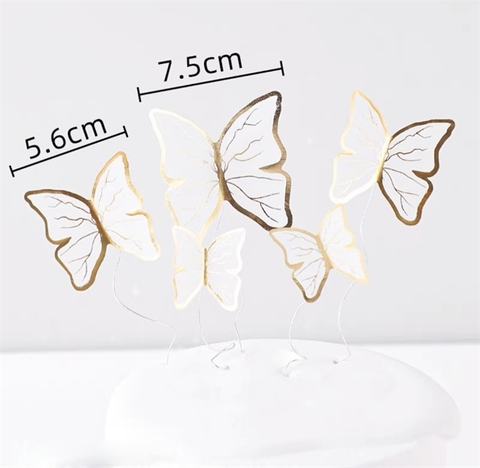 Set 5 que cắm sắt hình con bướm màu trắng viền vàng
