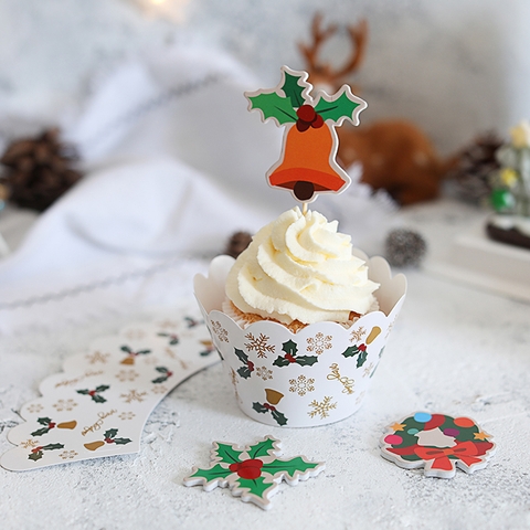 Set 12 bọc cupcake + 12 que cắm GS Noel