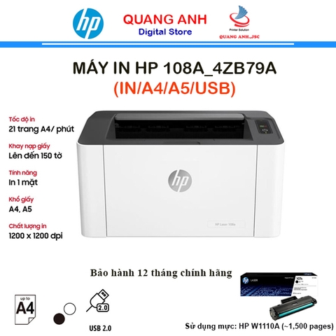 Máy in laser đen trắng HP 108A 4ZB79A (In| A4| A5| USB)