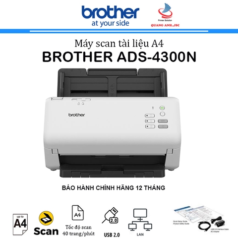 Máy Scan Brother ADS-4300N (scan 2 mặt | ADF 80 tờ | 40ppm/80ipm | A4 | USB | LAN)
