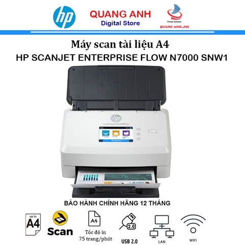 Máy scan HP ScanJet Enterprise Flow N7000SNW1 (6FW10A) (A4| A5| Đảo mặt| ADF| USB| LAN| WIFI)