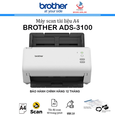 Máy quét Brother ADS-3100 (Scan 2 mặt | ADF 60 tờ | 40ppm/80ipm | A4 |USB)