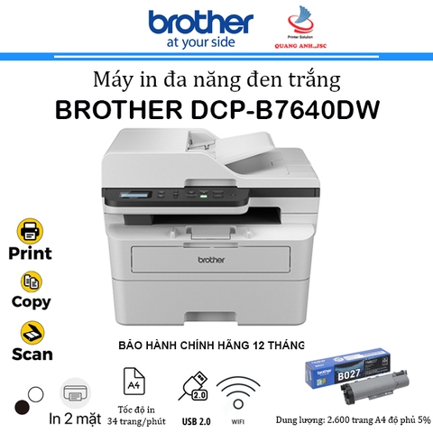 Máy in Laser đen trắng đa năng Brother DCP-B7640DW (A4 | In 2 mặt | Scan ADF 1 mặt | Copy | USB | LAN | WIFI)