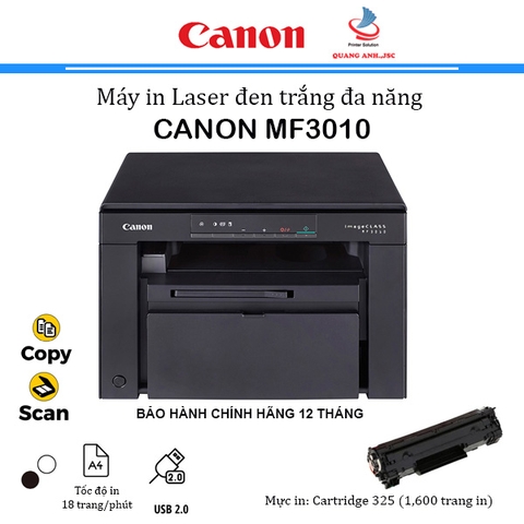 Máy In Laser Đa Năng MF3010 ( In/ Copy/ Scan/ USB/ Màn LCD/ A4-A5 ) Bảo Hành 12 Tháng