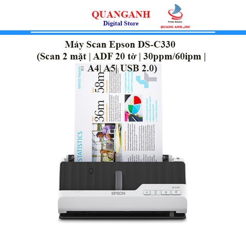 Máy scan Epson DS-C330 (Scan 2 mặt | ADF 20 tờ | 30ppm/60ipm | A4| A5| USB 2.0)