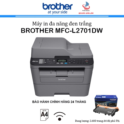 Máy in Laser Đa năng Brother MFC- L2701DW (in 2 mặt/ADF/ WIFI / Scan/ Copy/A4/USB) Bảo hành 24 tháng