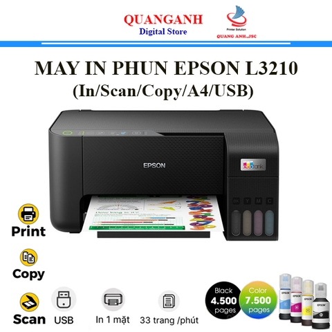 Máy in phun màu đa năng Epson L3210 (In, Scan, Copy, A4, USB)