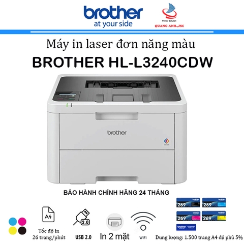 Máy in laser màu Brother HL-L3240CDW (In đảo mặt| A4| A5| USB| LAN| WIFI)