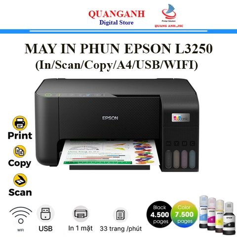 Máy in phun màu đa năng Epson L3250 (In, Scan, Copy, A4, USB, WIFI)
