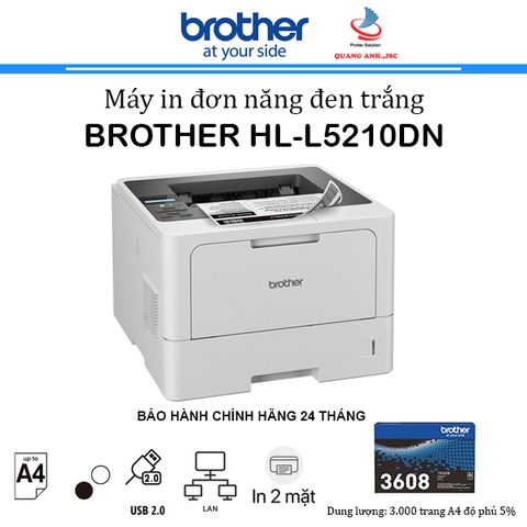 Máy in laser đen trắng Brother HL-L5210DN (In đảo mặt| A4| A5| USB| LAN)