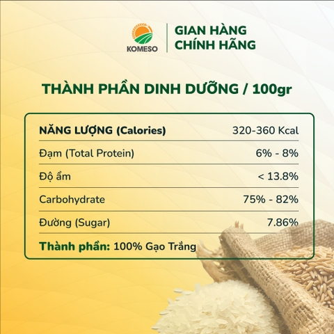[COMBO 10kg] 02 túi gạo OM18 KOMESO ngọt thơm (túi 05 kg)
