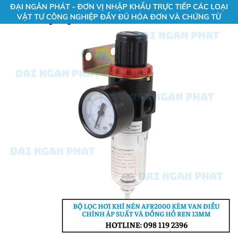 BỘ LỌC HƠI KHÍ NÉN AFR2000 KÈM VAN ĐIỀU CHỈNH ÁP SUẤT VÀ ĐỒNG HỒ REN 13MM
