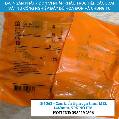 IG6062 – Cảm biến tiệm cận 5mm, M18, L=89mm, NPN NO IFM