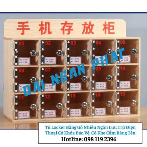 Tủ Locker Bằng Gỗ Nhiều Ngăn Lưu Trữ Điện Thoại Có Khóa Bảo Vệ, Có Khe Cắm Bảng Tên