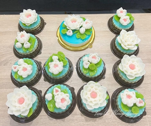 Rau Câu Bộ Mâm Cúng - Liên Hoa nền xanh