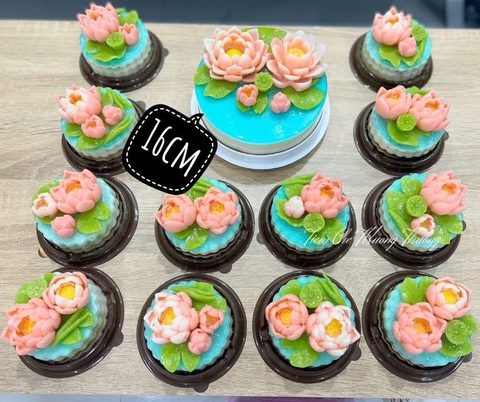 Rau Câu Bộ Mâm Cúng - Liên Hoa Hồng Nền Xanh