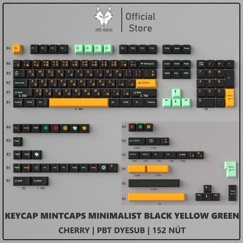 Keycap Cherry Mintcaps Minimalist Black Yellow Green PBT Dyesub - Japanese