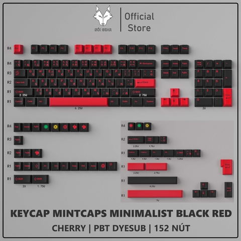 Keycap Cherry Mintcaps Minimalist Black Red PBT Dyesub