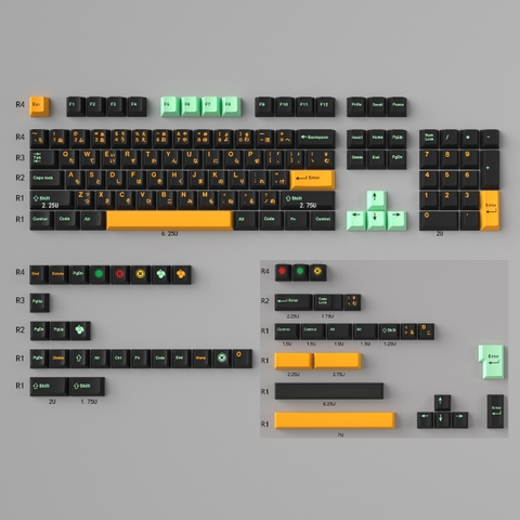 Keycap Cherry Mintcaps Minimalist Black Yellow Green PBT Dyesub - Japanese