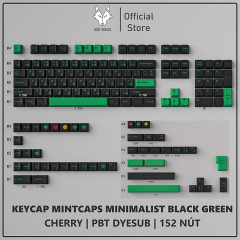 [In Stock] Keycap Cherry Mintcaps Minimalist Black Green PBT Dyesub