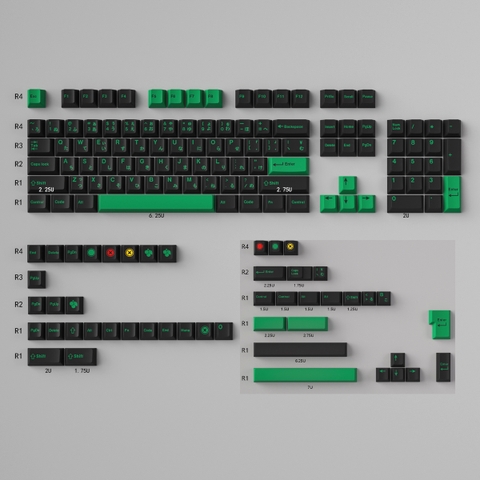 [In Stock] Keycap Cherry Mintcaps Minimalist Black Green PBT Dyesub