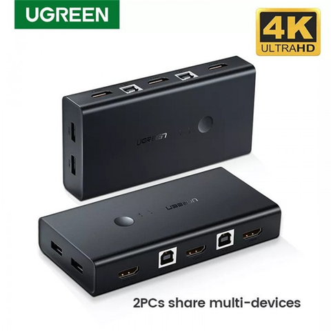 KVM Switch 2 Cổng HDMI 4k Ugreen 50744 Hỗ trợ 4K@30Hz - Bộ Gộp 2 Máy Tính Dùng Chung Màn Hình 1 Phím 1 Chuột
