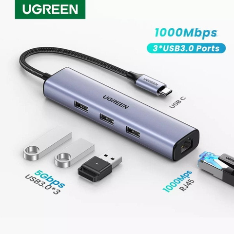 Bộ Chuyển Hub USB-C to LAN 100/1000Mbps Kèm HUB 3 Cổng USB 3.0 Ugreen 20920 Chính Hãng