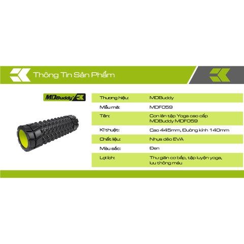 [Mã MASOMLM3 giảm 15% tối đa 50K đơn 150K] Con lăn tập Yoga cao cấp MDBuddy MDF059