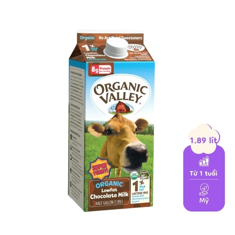 Sữa tươi hữu cơ thanh trùng tách béo 1% vị socola 1.89L