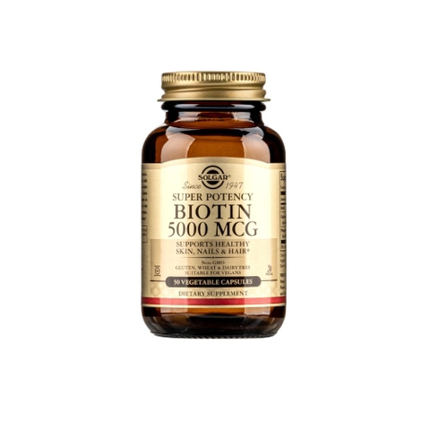 Viên uống Super Potency Biotin 5000mcg L/50v SOLGAR Hỗ trợ da móng