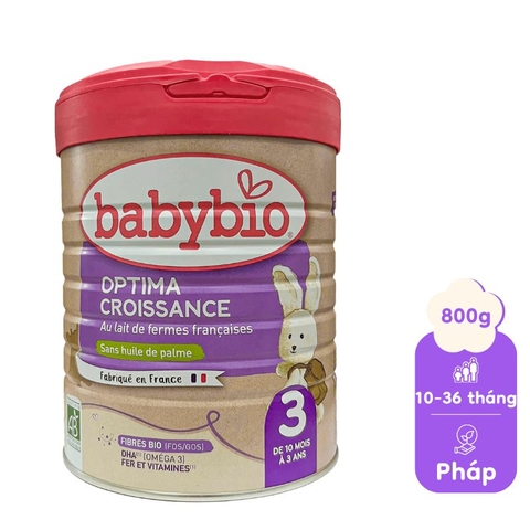 Sữa bò hữu cơ tăng trưởng Babybio số 3 dòng Optima bổ sung lợi khuẩn 800g (10 - 36 tháng)