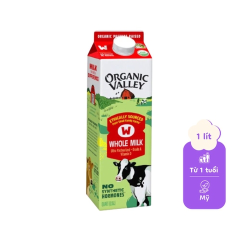 Sữa thanh trùng nguyên kem hữu cơ Organic Valley 1L