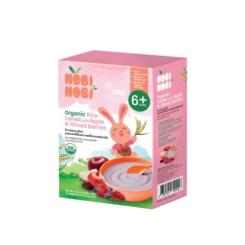 Thực phẩm bổ sung bột gạo ăn dặm hữu cơ Nobi Nobi vị táo, quả mọng 120g