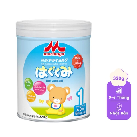 Sản phẩm dinh dưỡng công thức MORINAGA HAGUKUMI dành cho trẻ từ 0 - 6 tháng tuổi 320g