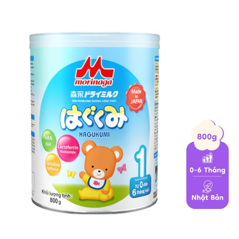 Sản phẩm dinh dưỡng công thức MORINAGA HAGUKUMI dành cho trẻ từ 0 - 6 tháng tuổi 800g