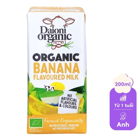 Sữa hữu cơ tách béo vị Chuối Daioni Organic 200ml