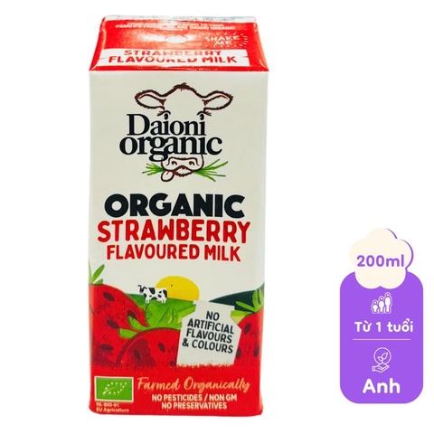 Sữa hữu cơ tách béo vị Dâu Daioni Organic 200ml