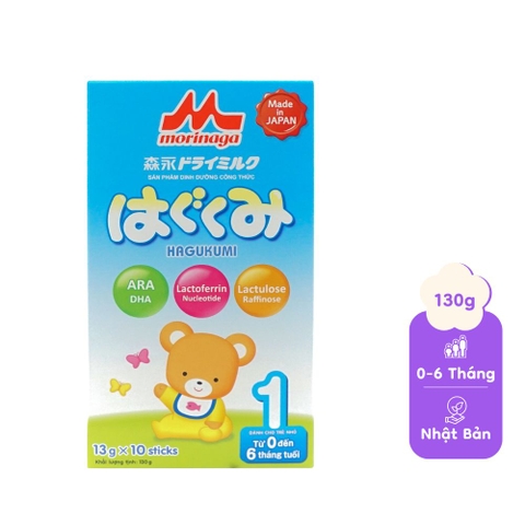 Sản phẩm dinh dưỡng công thức MORINAGA HAGUKUMI dành cho trẻ từ 0 - 6 tháng tuổi 130g