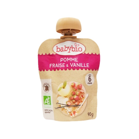 Trái cây nghiền hữu cơ cho bé vị dâu, táo, vani Babybio 90g (≥ 6 tháng)