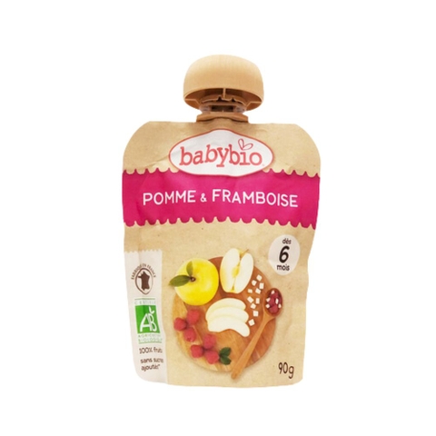 Trái cây nghiền hữu cơ cho bé vị táo, mâm xôi Babybio 90g (≥ 6 tháng)