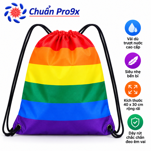 Balo Dây Rút Unisex Họa Tiết Cầu Vồng LGBT – Túi Rút Dù Chống Thấm Nước Gọn Nhẹ