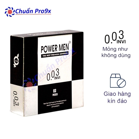 Hộp 3 Bao cao su Điệp viên siêu mỏng Powermen INVI 0.03